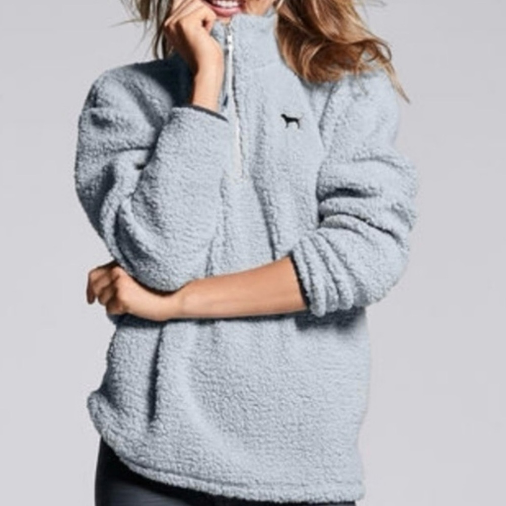 Victoria's Secret PINK Light Blue Sherpa Pullover 
Size S/P